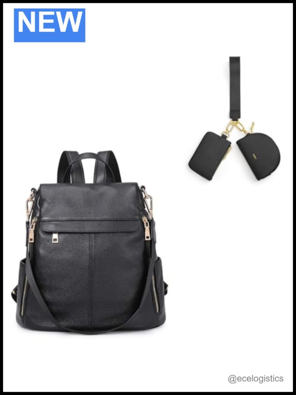 Leather Backpack Purse with 2 Card Wallets Removable Strap Travel Daypack